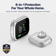 Kovex 6-in-1 smoke, gas and CO detector with plug base