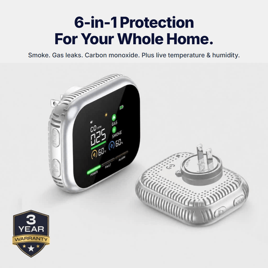 Kovex 6-in-1 smoke, gas and CO detector with plug base